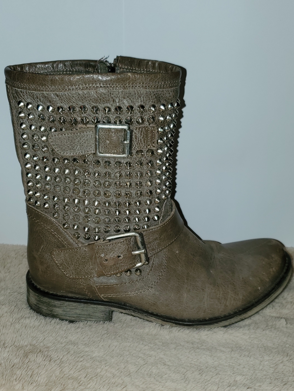 Steve Madden Taupe Studded Mid-Calf Boots